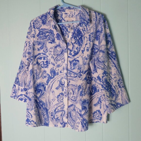 Chico's White and Blue Patterned Blouse - Picture 1 of 5